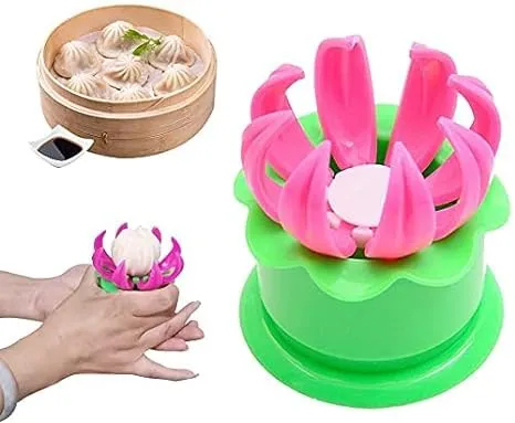 Momos Maker Mould Shapes Plastic Momo Dumpling Maker Dough Press Steamed Stuffed Home Momo Bun Making Mold Cooking Tool (Pink and Green)