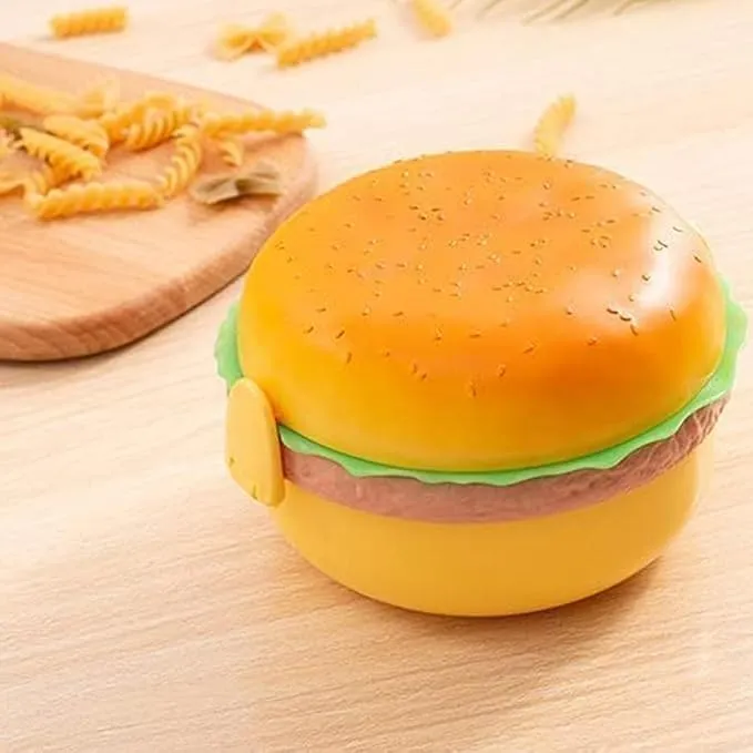 Burger Shape Round Tiffin Box for Kids Food Container Light Weight Mini Plastic Lunch Box