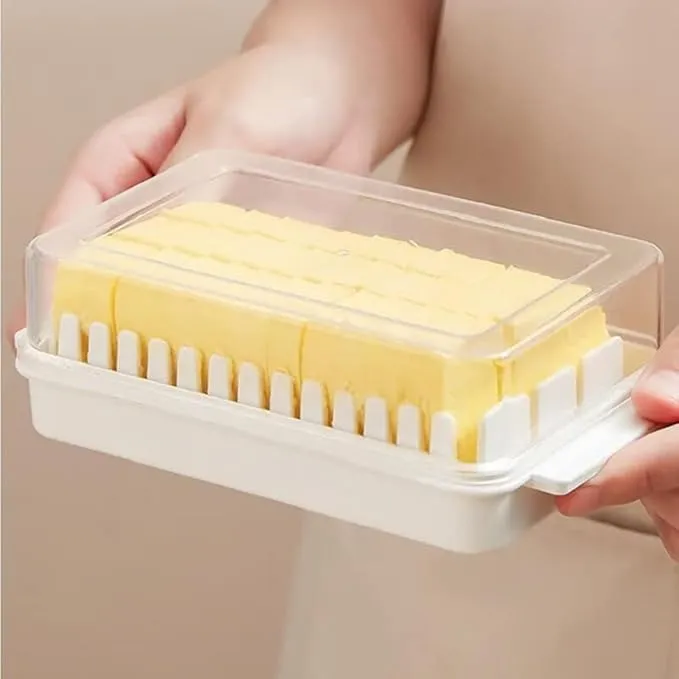 Butter Storage Box with Slicer - Airtight Plastic Butter Keeper Dish with Transparent Lid for Fridge, Easy Slice Butter Container Tray & Butter Dispenser for Kitchen & Restaurant (Multicolor)