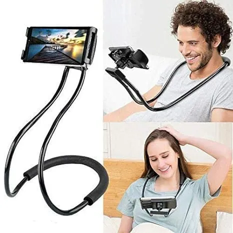 Flexible 360° Degree Rotation Hanging Neck Lazy Mobile Phone Tabletop Tablet Holder for 4-6 inches for Flexible Duel Clip, Android and iOS Phones