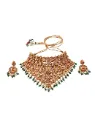 JEWELLERY Choker Set: Exquisite Temple Design with Dangling Green Beads For Women