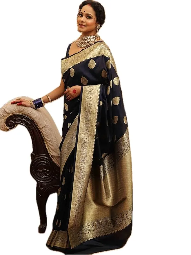 Women’s Banarasi Art Silk Saree with Traditional Woven Motifs | Elegant Ethnic Indian Sari (Blue)