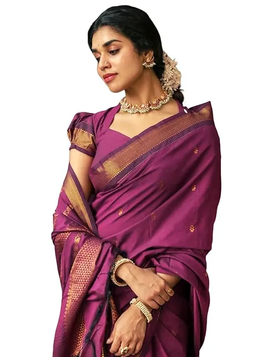 Women's Soft Banarasi Silk Jacquard Saree with Unstitched Blouse Piece