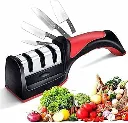 Manual Knife Sharpener 3 Stage Sharpening Tool for Ceramic Knife and Steel Knives Black & Red