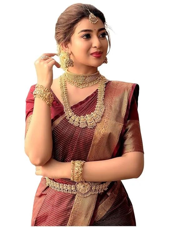 Women's Soft Banarasi Silk Jacquard Saree with Unstitched Blouse Piece