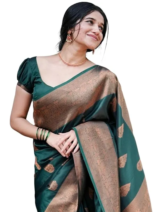 Women's Soft Banarasi Silk Jacquard Saree with Unstitched Blouse Piece