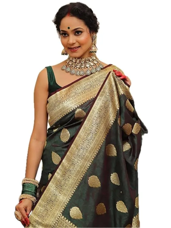 Women’s Banarasi Art Silk Saree with Traditional Woven Motifs | Elegant Ethnic Indian Sari