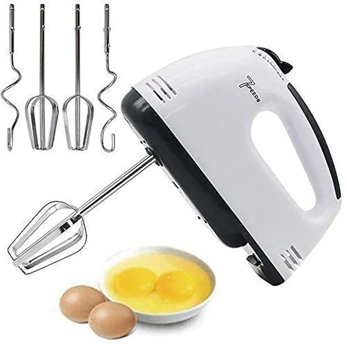 Electric Hand Mixer for Kitchen | Handheld Cake Blender with Four Stainless Steel Attachments including Beaters & Dough Hooks for Whipping Cream. (Pack of 1)