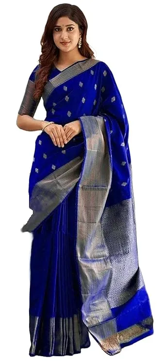Women's Banarasi Kanjivaram Cotton Silk Jaquard Saree Printed Saree With Unstitched Blouse Material - Suitable For All Indian Occasions and Festivals