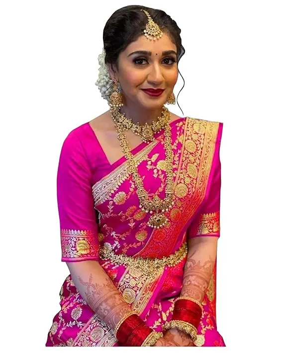 Women's Banarasi Saree Pure Kanjivaram Silk Saree Soft new ladies 2023 Design Wear Pattu Sarees Latest Cotton Party Sari collections With Blouse Piece for Wedding sadi (PARI 164 WINE)