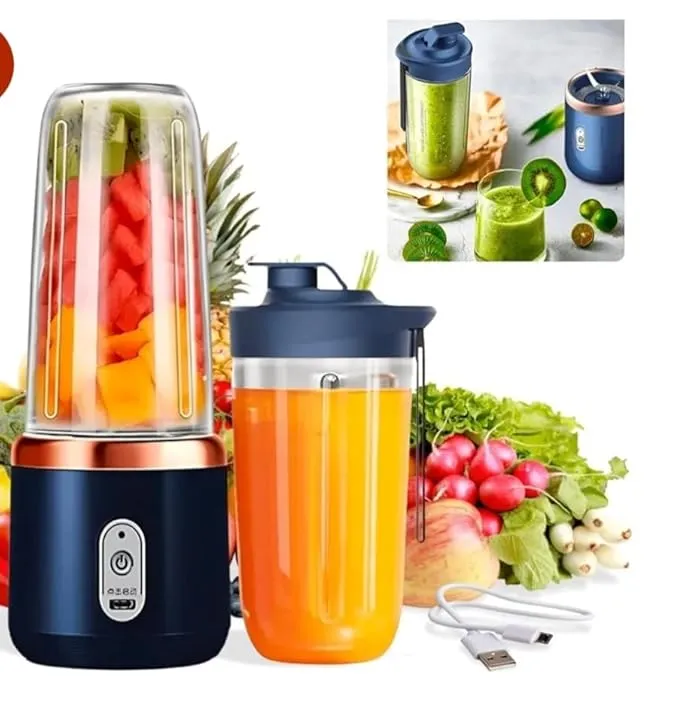 Portable Juicer Blender with Dual 400ml Bottles, USB Rechargeable, Personal Smoothie and Juice Maker