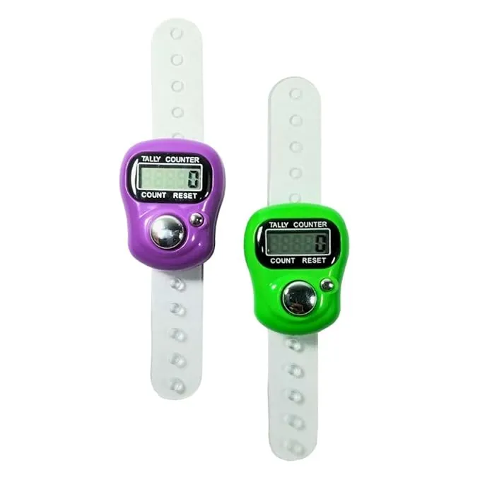 (Pack of 2, Multicolour) LINS Digital Finger Tally Counter for Prayer, Meditation, Jap Mala, Mantra Chanting, Tasbeeh, Stitching, Exercise, Zikr, Row Counting – LED Display, Adjustable Finger Ring
