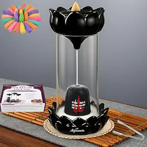 Aromatic Essence of Ceramic Shivling Backflow dhoop Smoke Fountain Incense Burner Holder with 30 Cones - Lord Shiva Incense Holder for Meditation and Home Décor, Black