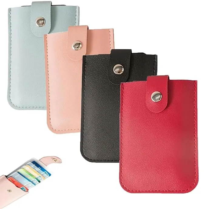 (Pack of 1, Multicolor) Slim Leather Pull Out Credit Card Holder Wallet, Multiple Card Slots, for Men and Women, Hidden Small Card Wallet for Men