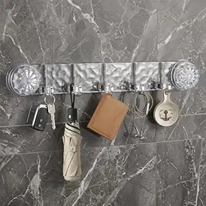 stal Design Suction Cup Wall Hook Rack – 5 Hook Transparent Vacuum Suction Hanger | No Drill Multipurpose Wall Hooks Organizer for Bathroom, Kitchen, Towel, Keys & Accessories