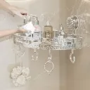 Triangle Storage Rack, Transparent Acrylic, No-Drill Punch-Free Wall Mount Organiser with Suction Cups and Hooks, Luxury Style, for Bathroom