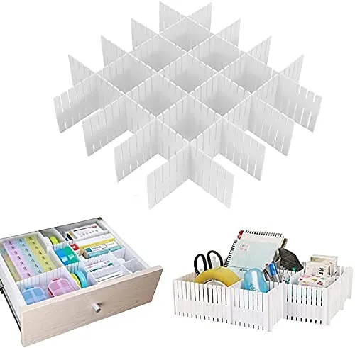 Plastic Makeup Storage Grid Home & Kitchen Board Divider, Adjustable Drawer Organizer, Storage Drawers, Drawer Divider 8 PCS Set - WHITE