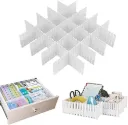 Plastic Makeup Storage Grid Home & Kitchen Board Divider, Adjustable Drawer Organizer, Storage Drawers, Drawer Divider 8 PCS Set - WHITE