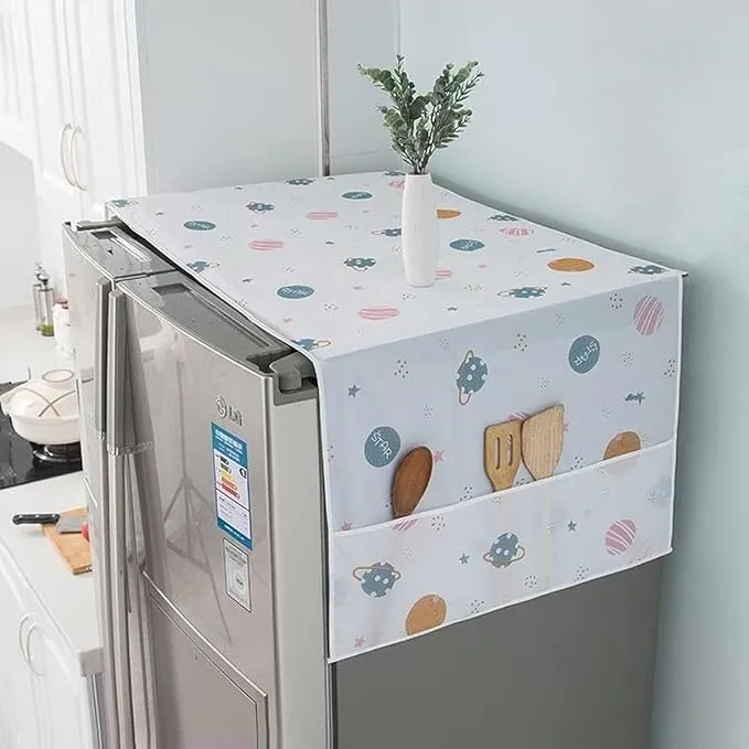 1Pc Fridge Cover for Top Single Door with Utility Pockets Washable Refrigerator Cover (Multicolor, 130*54 cm)