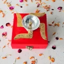 Metal Diya with Red Velvet Gift Box, Gold and Silver, Decorative Puja Lamp, Traditional Indian Style Diya for Pooja Diwali Gift, Diwali Decoration Item...