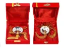 Swastik & Om Brass Diya with Velvet Gift Box for Pooja Return Gifts