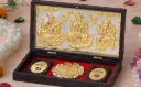 Laxmi Ganesh Saraswati Photo Frame with Charan Paduka Religious Frame laxmi Ganesh saraswati Religious Frame