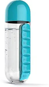 Pill Box Organizer with Water Bottle, Medicine Storage Box and Water Bottle Combination for Outdoor, Gym, Travel (Pack of 1, Multicolor)
