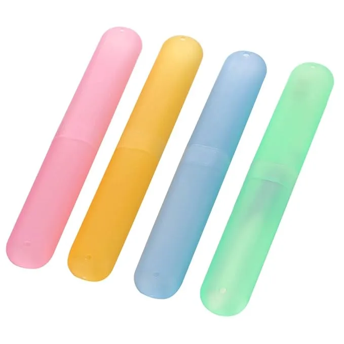 Anti Bacterial Toothbrush Container, Travel Toothbrush Holder, Caps, Cover, Case Box Tube Cover - Pack of 4 (Multicolours)